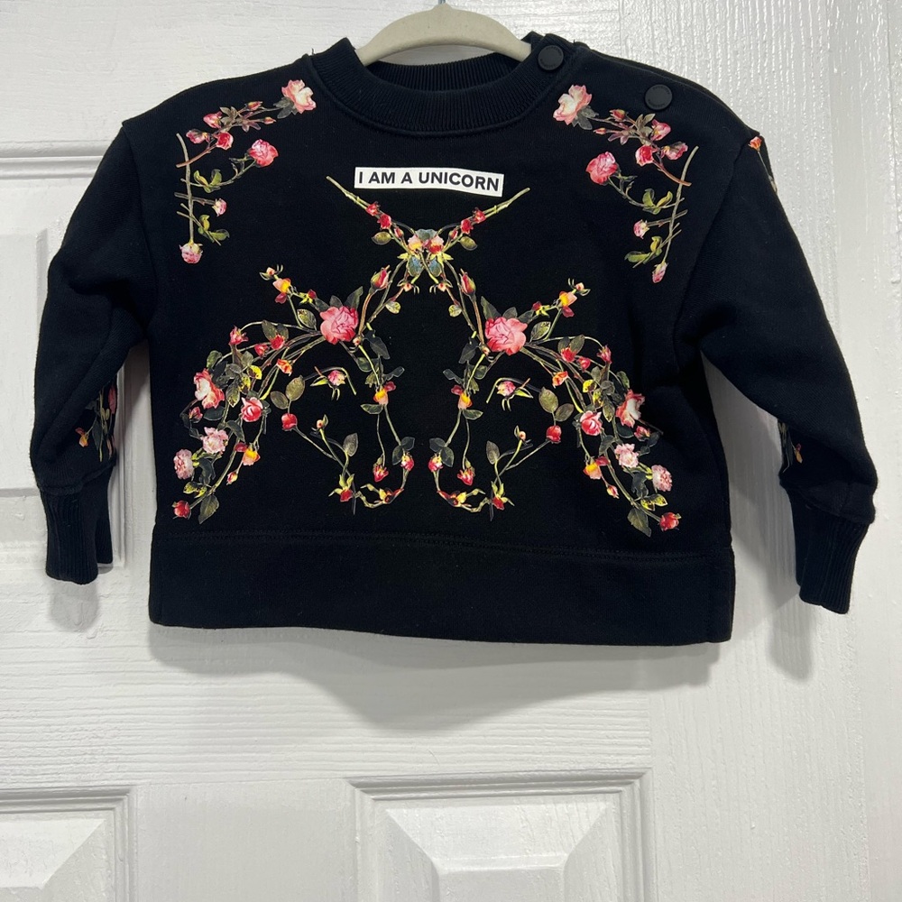 Black Floral Embroidered Kids Sweatshirt